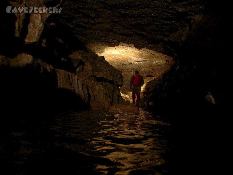 Falkensteiner Höhle: Dann gehts wieder weiter durchs Wasser.