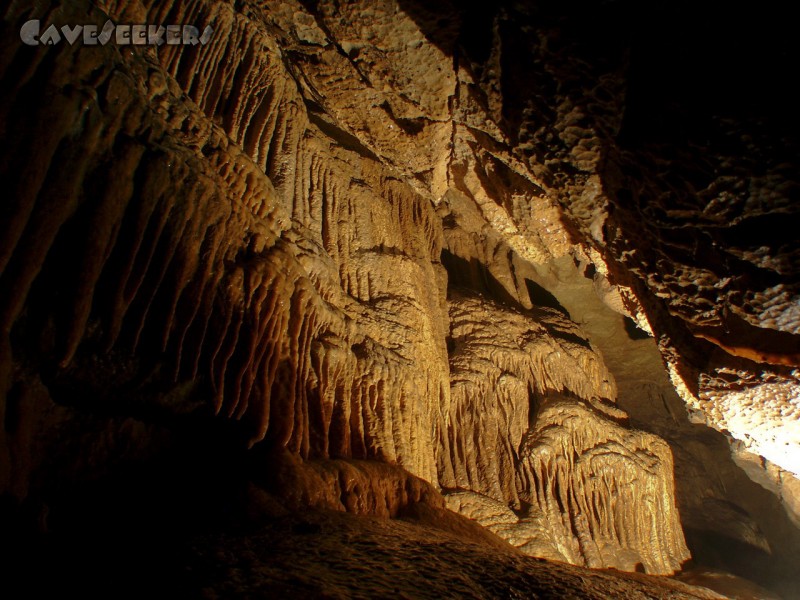 Falkensteiner Höhle: Sintervorhänge. Einer nach dem anderen.