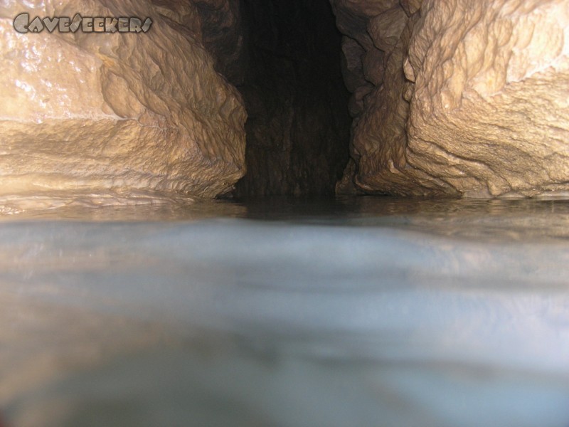 Falkensteiner Höhle: Aufgrund des hohen Wasserstandes konnte an einigen Stellen nur direkt über der Wasseroberfläche fotografiert werden.