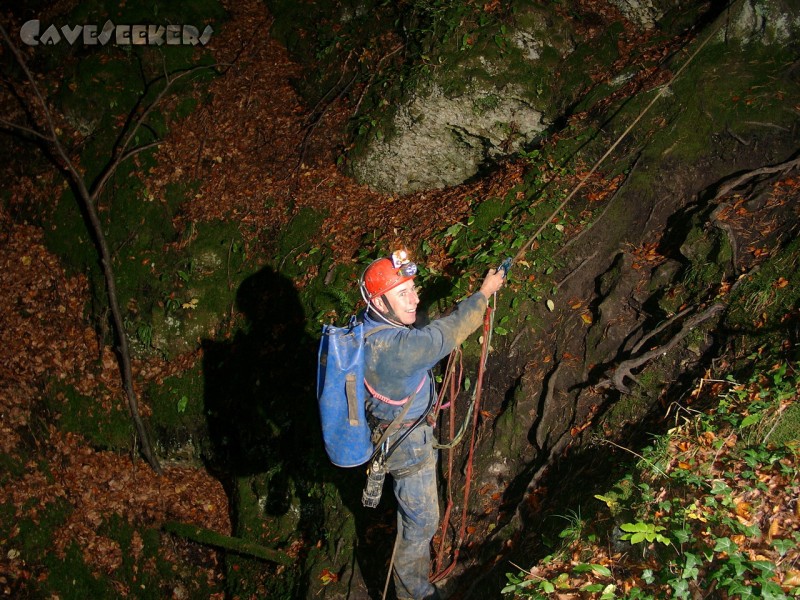 Breitensteiner Bäuerin: Kamerad Linder: grinsend ob des trivialen Aufstieges.