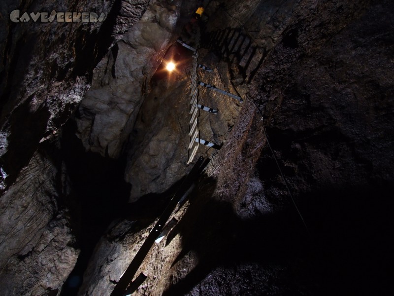 Burghöhle Wolfsegg: Der Schacht, schon benutzt im Mittelalter