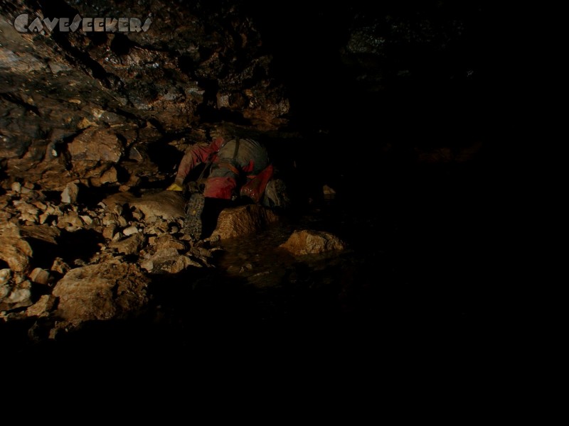 Buso della Pisatela: Kriechen am Rande des Baches.