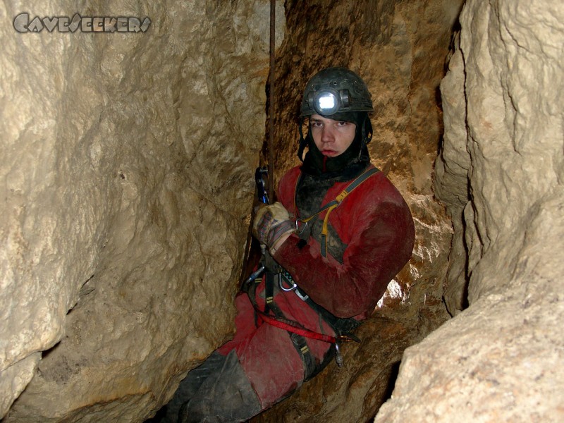 Frauensteinschacht: Abseilen.