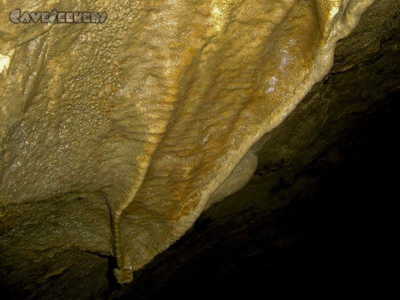 Fuchsloch Scharling: Einzigartige Sinterfahne. Immerhin besser als die Fahne des Maurers.
