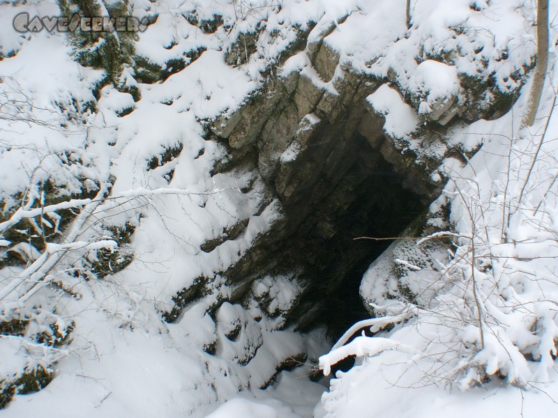 Gouffre De La Baume Des Cretes: Der Eingang. Die Dimensionen lassen sich auf dem Bild leider nur schlecht erahnen. Der Eingang ist eher gross...