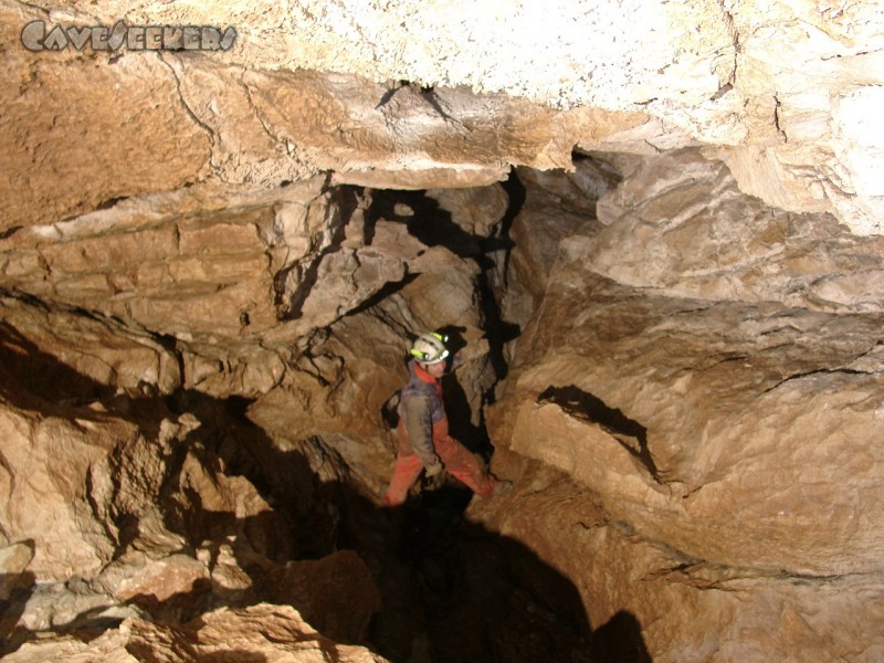 Große Spielberghöhle: Herr Konopac im Canyon: Will weiter um jeden Preis. Wäre nicht das Wasser eingebrochen...