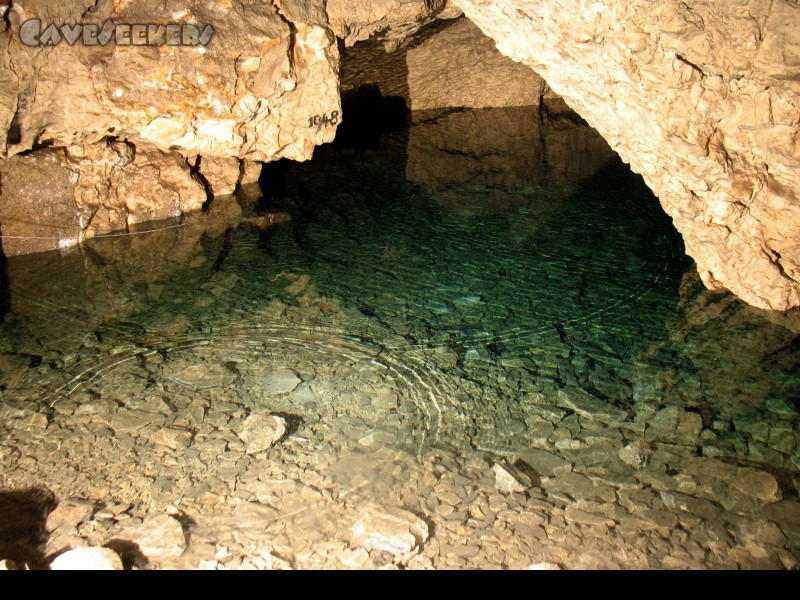 Höhnbergtunnelhöhle: ... Seeblick. Ca. 2 Meter weniger Wasserstand als das letzte Mal.