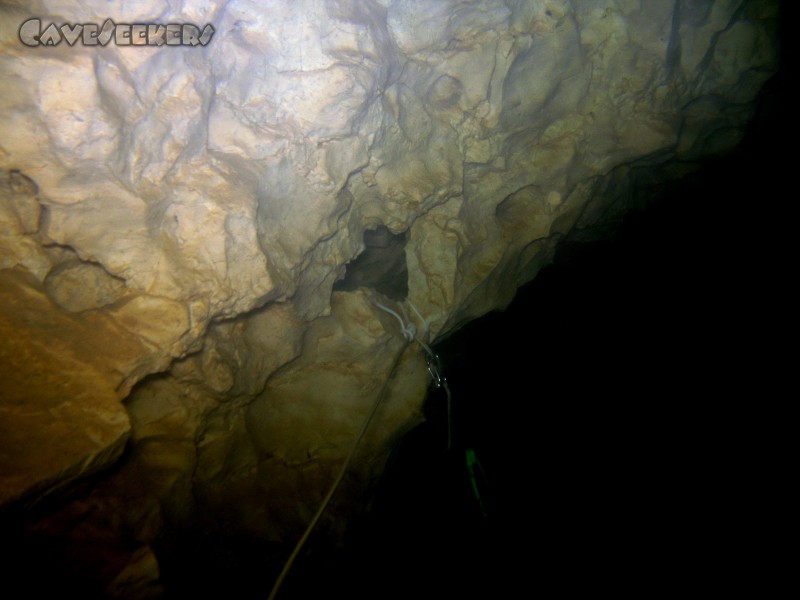Höhnbergtunnelhöhle: Am Reel rechts zur Wand gegenüber.