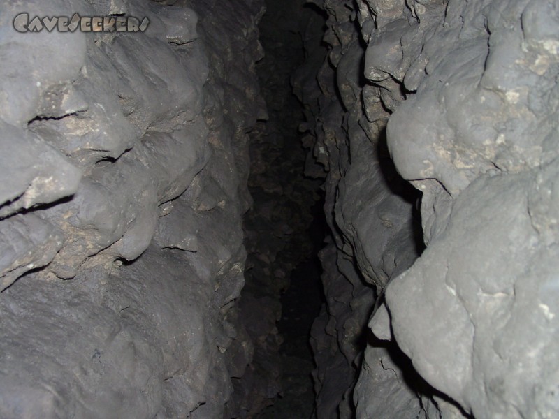 Lichtengrabenhöhle: Das engültige Ende. Das Bächlein entschwindet ohne menschliche Begleitung.
