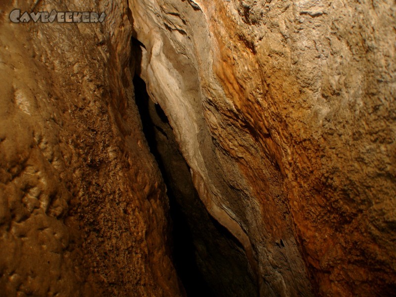Meanderhöhle V.: Im Eingangsbereich: Die wohl längste Sägezahnsinterfahne Frankens.
