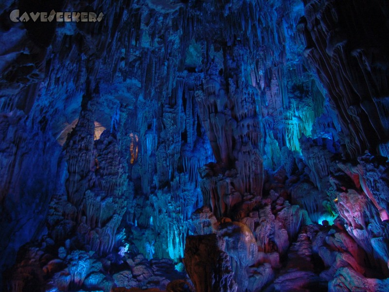 Red Flute Cave: Blau, gelb, rosa. Alles da.