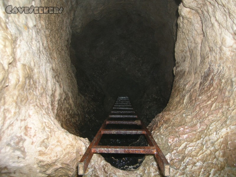 Schlüssellochhöhle: Alpenhöhlen bestechen durch ihre Geräumigkeit. Manchesmal können große Hindernisse nur mit Leitern überwunden werden. Oder man fällt einfach runter.