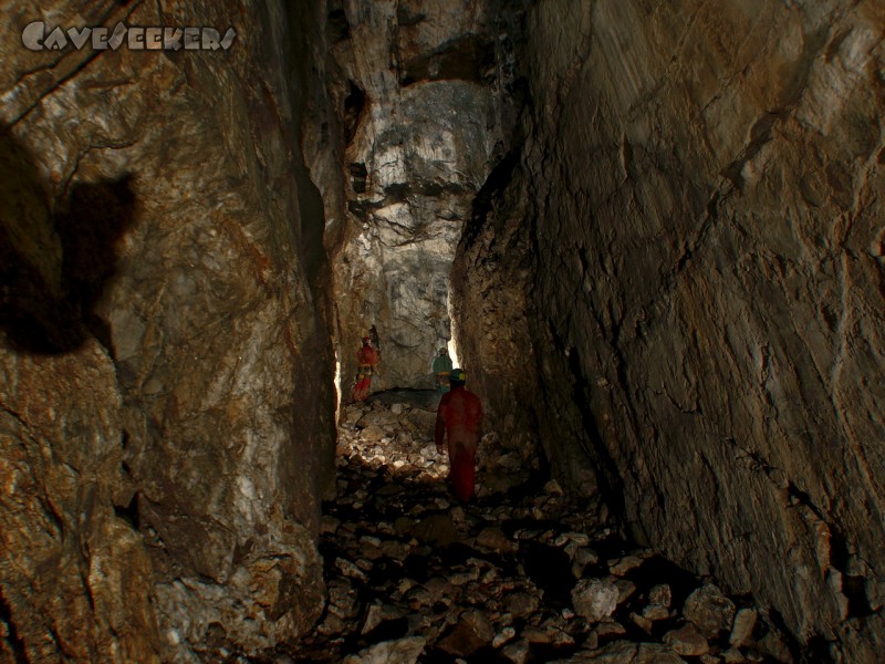 Schwefelhöhle: Hier dürfte der Spalt seine maximale Breite angenommen haben.