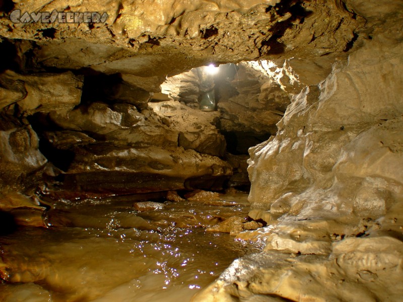 Teufelsloch: In der kleinen Kammer über dem vierten Wasserfall mit Blick zurück.