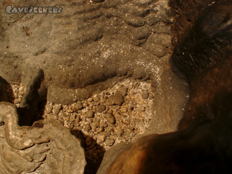 Wassergrotte: Sinterperlen.